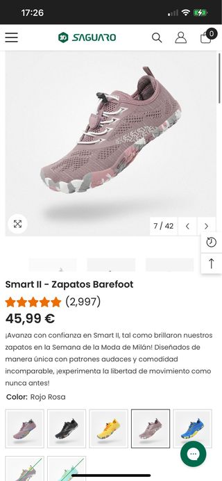 Zapatillas Saguaro Barefoot Talla 40 Rosas