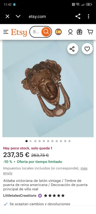 Aldaba antigua victoriana siglo XIX