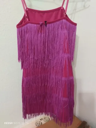 Vestido fiesta flecos fucsia talla S