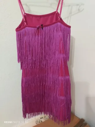 Vestido fiesta flecos fucsia talla S