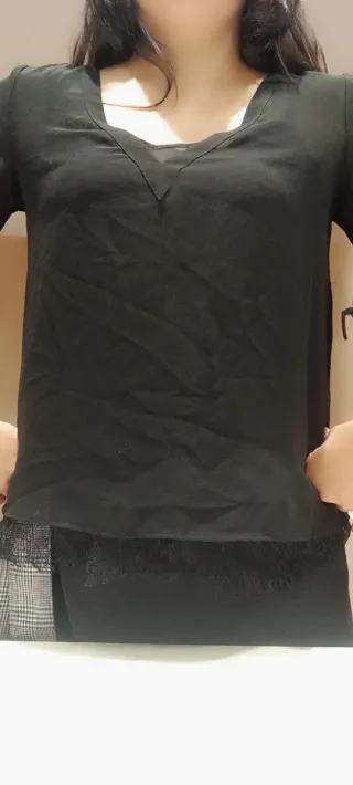 Blusa Zara Talla XS Negra Encaje