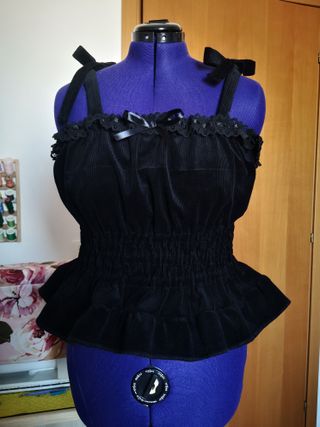 Top Lolita nero velluto elasticizzato plus size