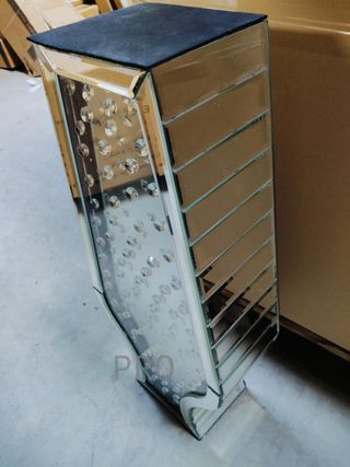 Vaso decorativo da terra moderno, grande vaso in cristallo con cristalli, struttura in MDF, 70 x 29 x 15 cm, argento