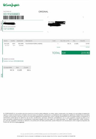 PS Portal Negra - Factura El Corte Inglés