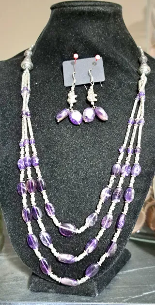 Collana Ametista 3 Giri + Orecchini