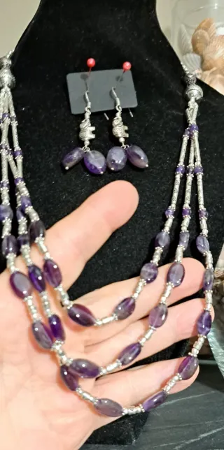 Collana Ametista 3 Giri + Orecchini
