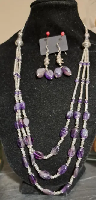 Collana Ametista 3 Giri + Orecchini