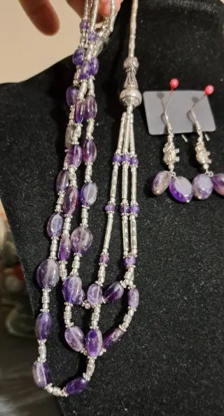 Collana Ametista 3 Giri + Orecchini