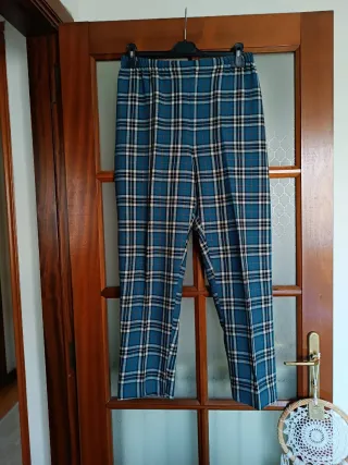 Pantaloni donna quadri turchese