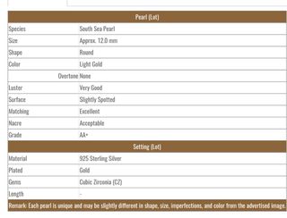 Pendientes Perla South Sea 12mm Oro Claro