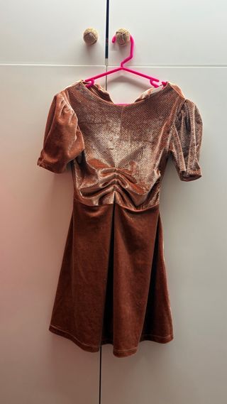 Vestido fiesta niña marrón y dorado Talla 7 años