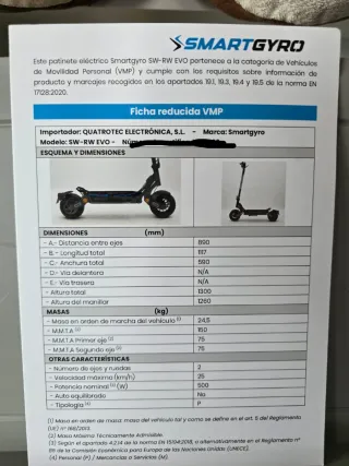 Patinete SmartGyro Rockway Evo 6 km nuevo!!