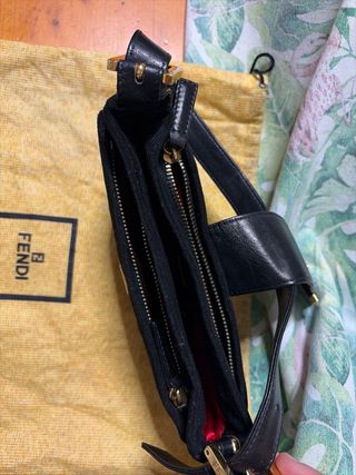 Borsa Fendi nera in pelle e glitter vintage