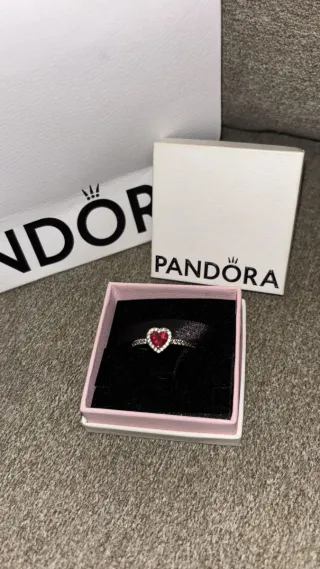 Anillo Pandora Corazón Rojo Plata