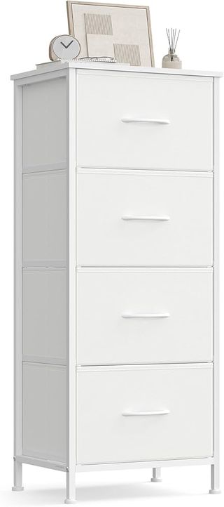 SONGMICS Comodino, 4 Cassetti in Tessuto, Acciaio, MDF, Tessuto Non Tessuto, per Camera da Letto