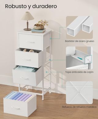 SONGMICS Comodino, 4 Cassetti in Tessuto, Acciaio, MDF, Tessuto Non Tessuto, per Camera da Letto