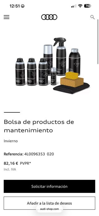 Bolsa Audi Cuidado Invierno