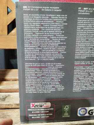 Amoladora Angular Recargable 20V parkside