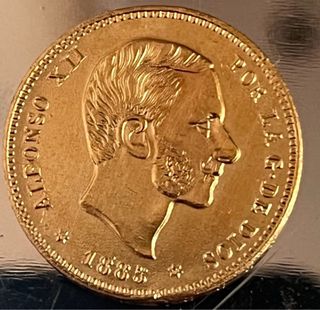 Moneda Oro puro de Alfonso XII 1885