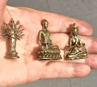 3 Miniature Buddha Bronzo Ottone