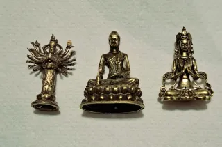 3 Miniature Buddha Bronzo Ottone