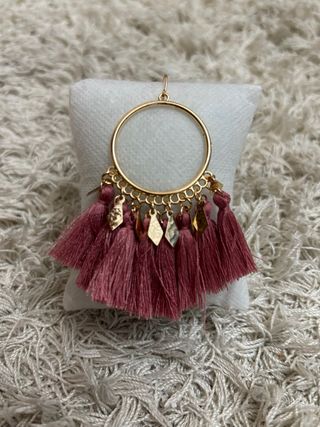 Pendientes Aro Dorados con Flecos Rosas