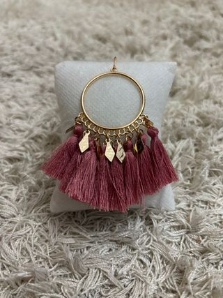 Pendientes Aro Dorados con Flecos Rosas