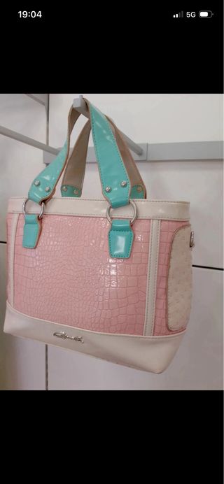Bolso Piel Sintética Rosa y Turquesa