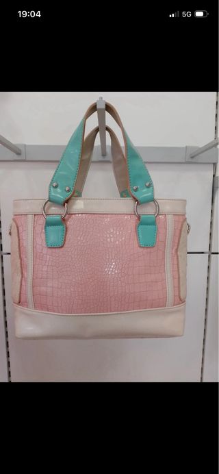 Bolso Piel Sintética Rosa y Turquesa