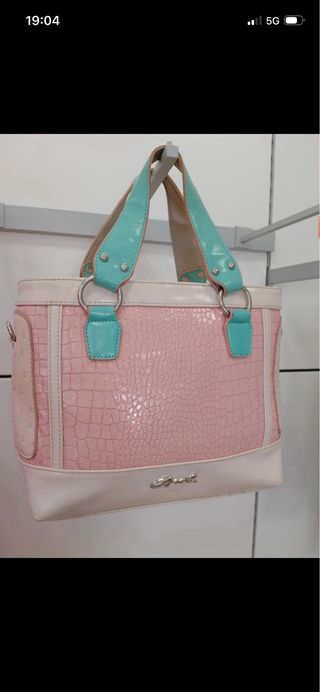 Bolso Piel Sintética Rosa y Turquesa
