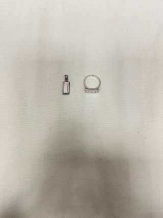 Antiguo anillo y colgante de plata de ley y nácar