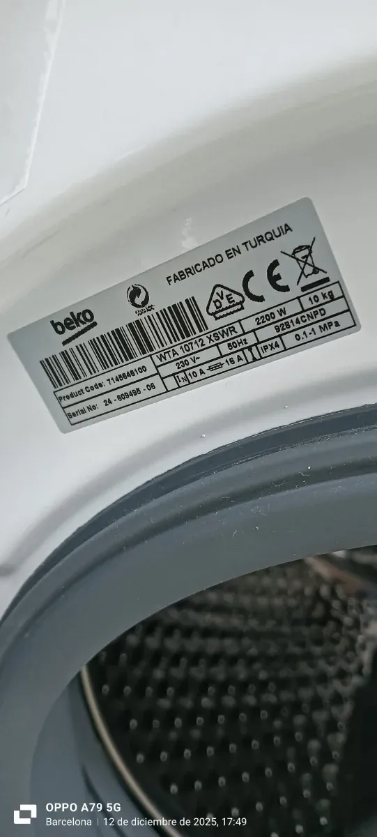 Lavadora Beko Carga Frontal 10 Kg RPM 1400