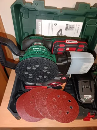 Lijadora excéntrica 20V Parkside COMPLETO