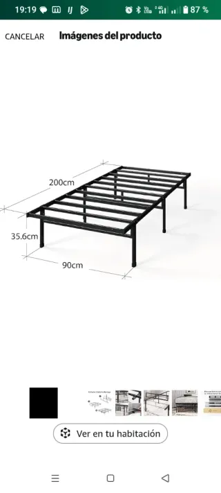 Cama Zinus Justin 90x200 cm Negra