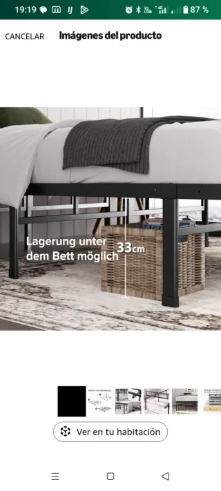 Cama Zinus Justin 90x200 cm Negra