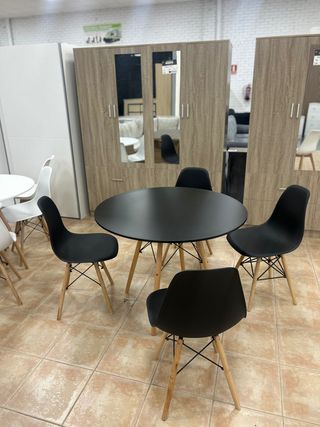 Tavolo da pranzo rotondo nero NUOVO - 4 sedie