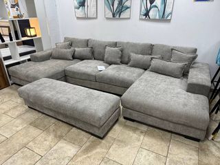 Sofá con 8 Cojines Decorativos y Puff Gris NUEVO