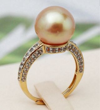 Anillo Perla Mar del Sur Dorada Topacio