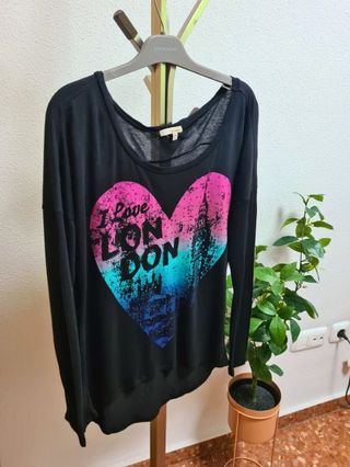 Camiseta de manga larga negra mujer L