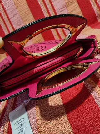 Borsetta donna rosa fucsia con manico oro nuova