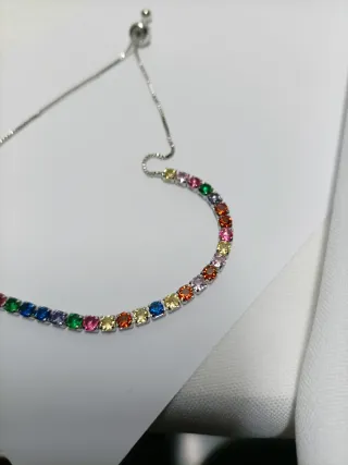 Nueva,Pulsera Plata Sello 925 Circonitas Multicolo