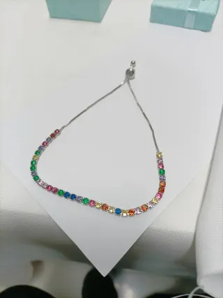 Nueva,Pulsera Plata Sello 925 Circonitas Multicolo