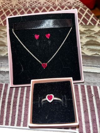 Conjunto Pandora Corazón Rojo Plata