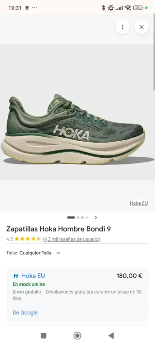 Hoka One One Bondi 9 Verde Talla 42 2/3