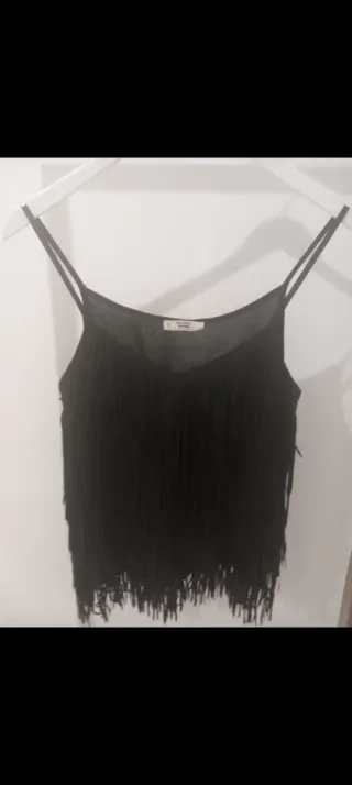 Top Mango negro con flecos Talla S