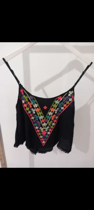 Top Mango negro con flecos Talla S