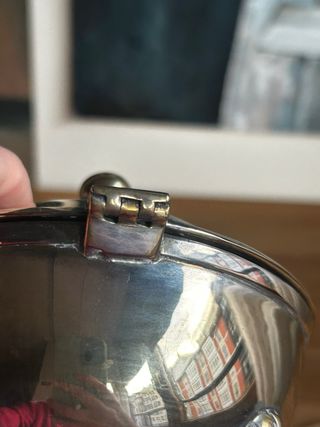 Salsera antigua metal plateado y madera