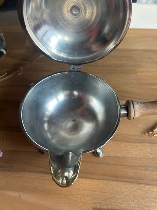 Salsera antigua metal plateado y madera