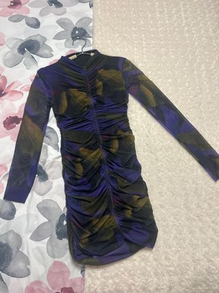 Vestido Zara Malla Fruncido Estampado