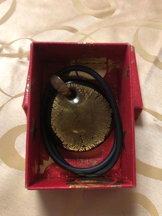 Collana Donna Medaglione Vetro Murano Nero Oro